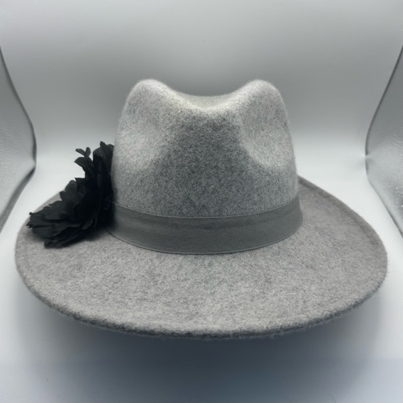 Tart 100 Percent Wool Gray Wide-Brim Fedora Hat w Removable Black Flower One Sz main image 8